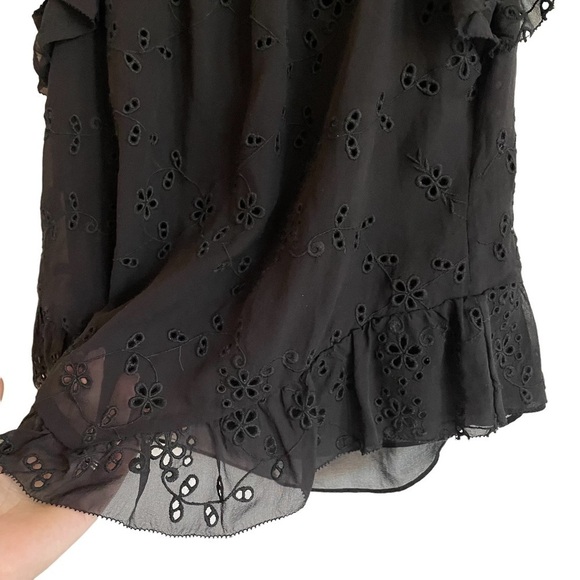 Joie 100% Silk Candida Lace Eyelet Top In Caviar, Size XS - Picture 8 of 11